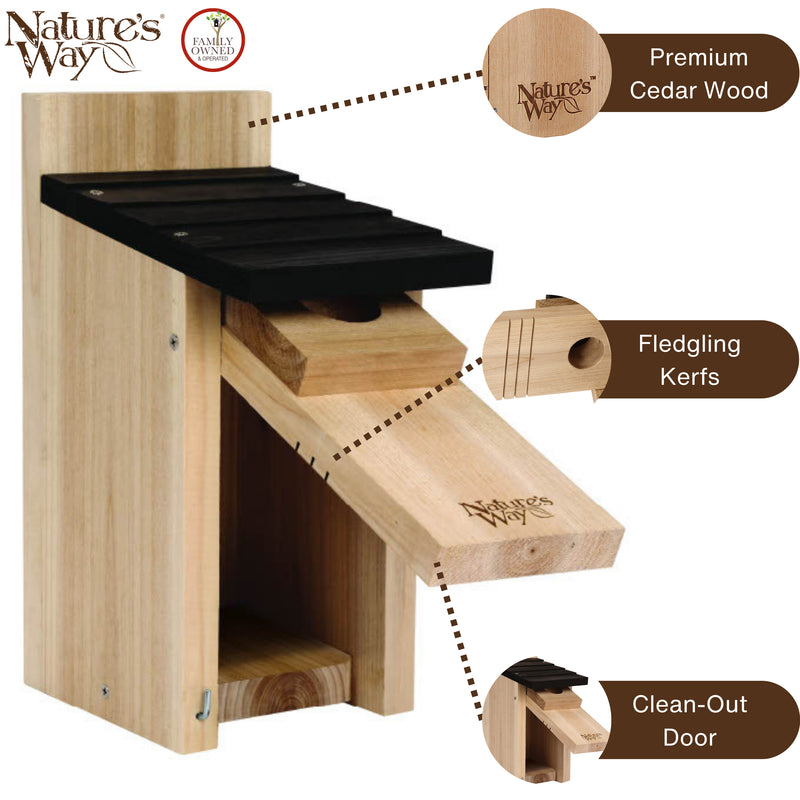 Load image into Gallery viewer, Cedar Bluebird Box House with Clean-Out Door and Predator Guard
