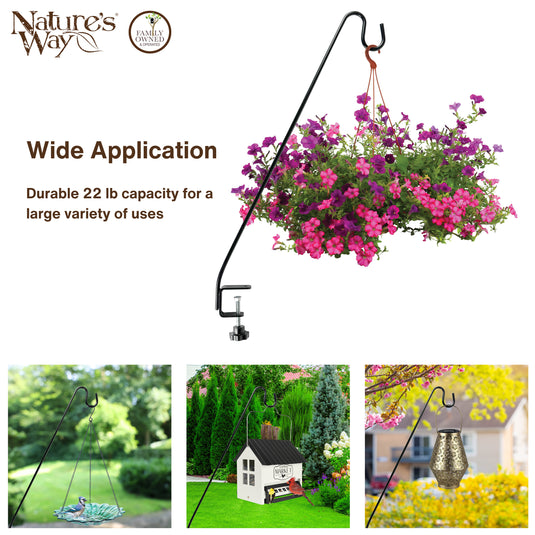 deck mounted plant hanger Natures Way 33in Metal Adjustable Clamp-On Deck Hook Black