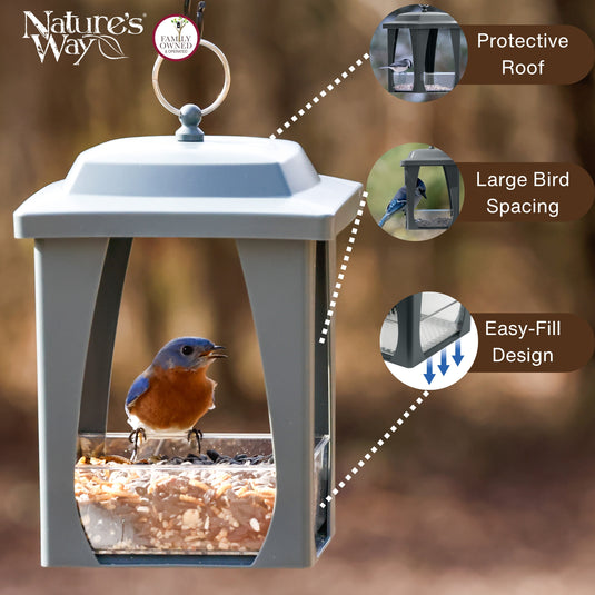 Dine-in Hanging Plastic Fly Through Bird Feeder - Grey