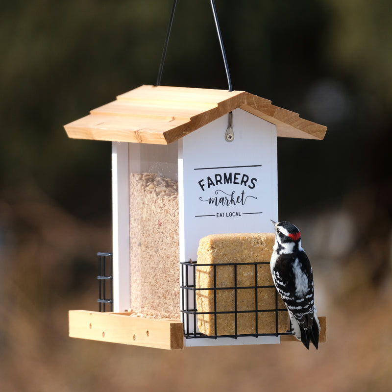 Load image into Gallery viewer, Farmhouse Cedar Hopper Feeder with Suet Cages
