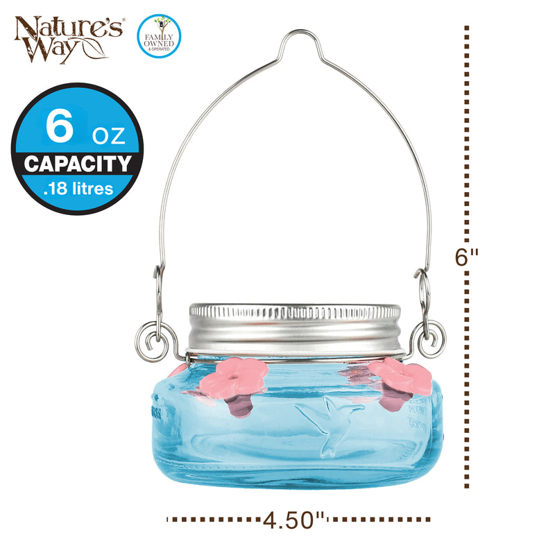 Load image into Gallery viewer, Antique Teal Mason Jar Glass Top-Fill Dish Hummingbird Feeder
