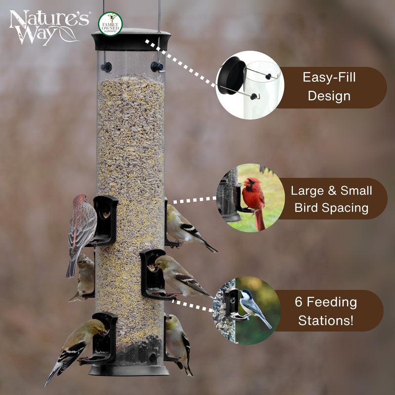 Load image into Gallery viewer, Large Plastic Tube Bird Feeder - Black
