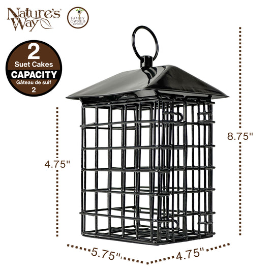 Metal Two Cake Suet Cage Bird Feeder w/ Roof - Two Cake
