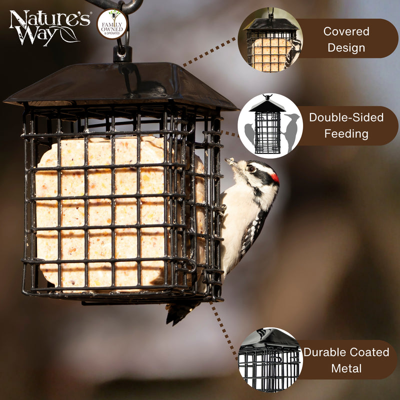 Load image into Gallery viewer, Metal Two Cake Suet Cage Bird Feeder w/ Roof - Two Cake
