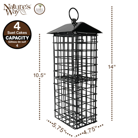 Metal Four Cake Suet Cage Bird Feeder w/ Roof - Four Cake