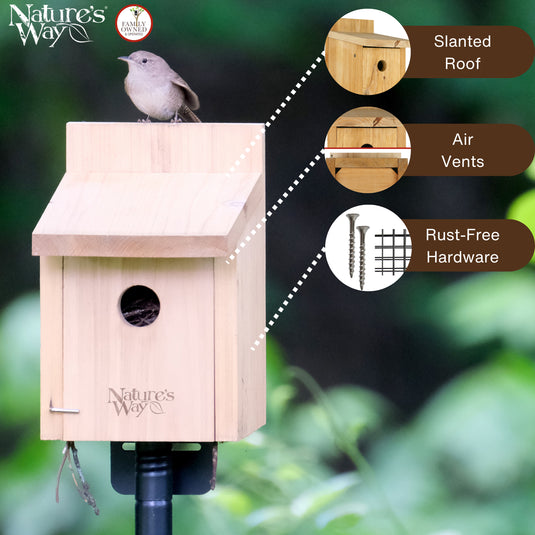 Cedar Box Wren House with Clean-Out Door