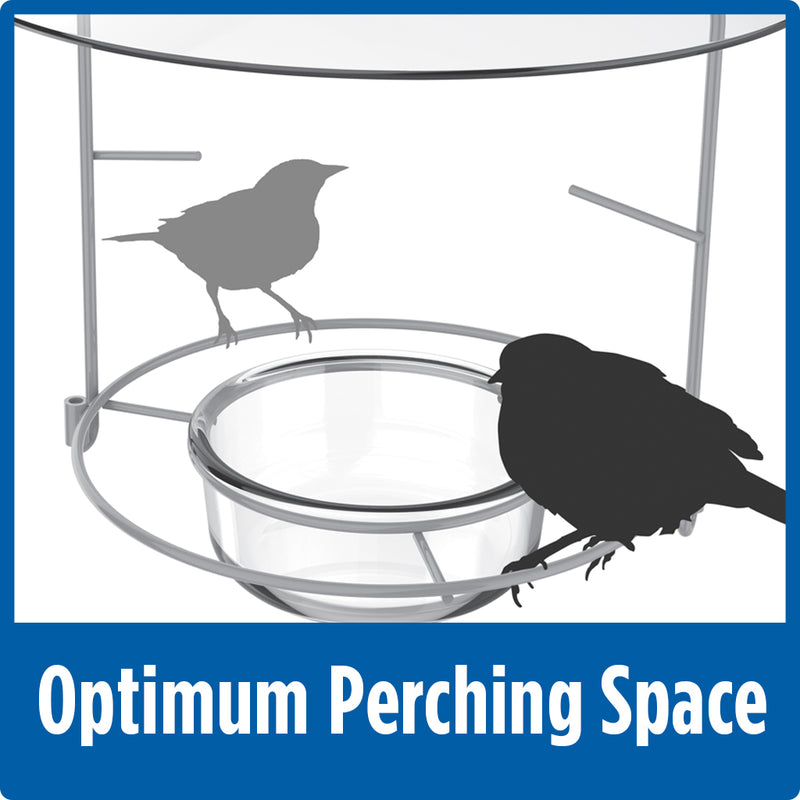 Load image into Gallery viewer, Demonstration of small and large bird with optimum perching space on continuous perching ring on Nature&#39;s Way Bluebird Buffet Bird Feeder
