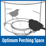 Demonstration of small and large bird with optimum perching space on continuous perching ring on Nature's Way Bluebird Buffet Bird Feeder
