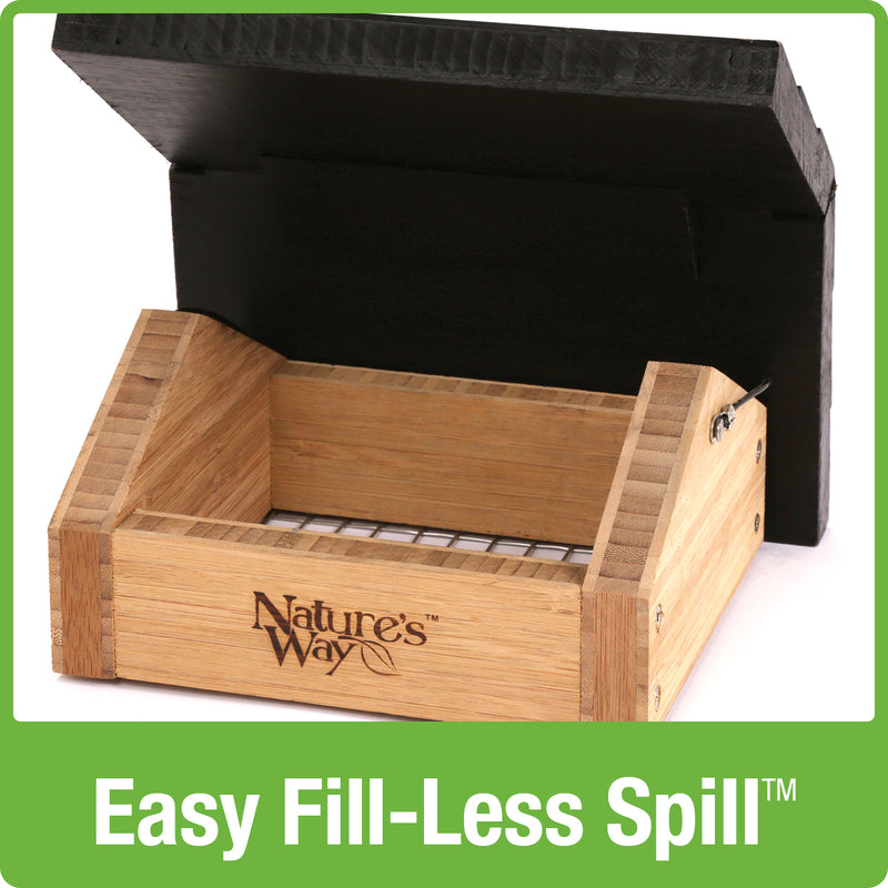 Load image into Gallery viewer, Demonstration of easy fill-less spill roof with no tools required on Nature&#39;s Way Upside-down bamboo Suet bird Feeder
