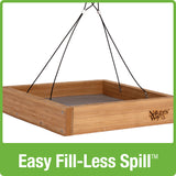 Easy fill-less spill design with no tools required on Nature's Way bamboo Hanging Platform bird Feeder