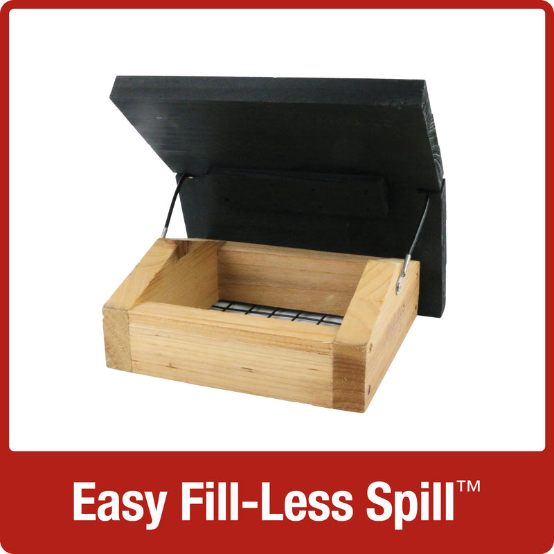 Load image into Gallery viewer, Demonstration of easy fill-less spill roof with no tools required on Nature&#39;s Way Upside-down cedar Suet bird Feeder

