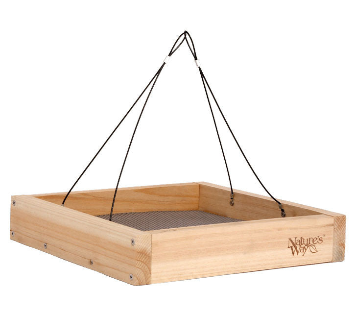 Load image into Gallery viewer, Nature&#39;s Way cedar Hanging Platform bird Feeder with rust-free, removable seed tray
