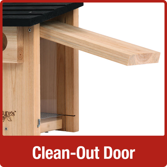 easy clean out door on the Nature's Way Bluebird Box House with Viewing Window