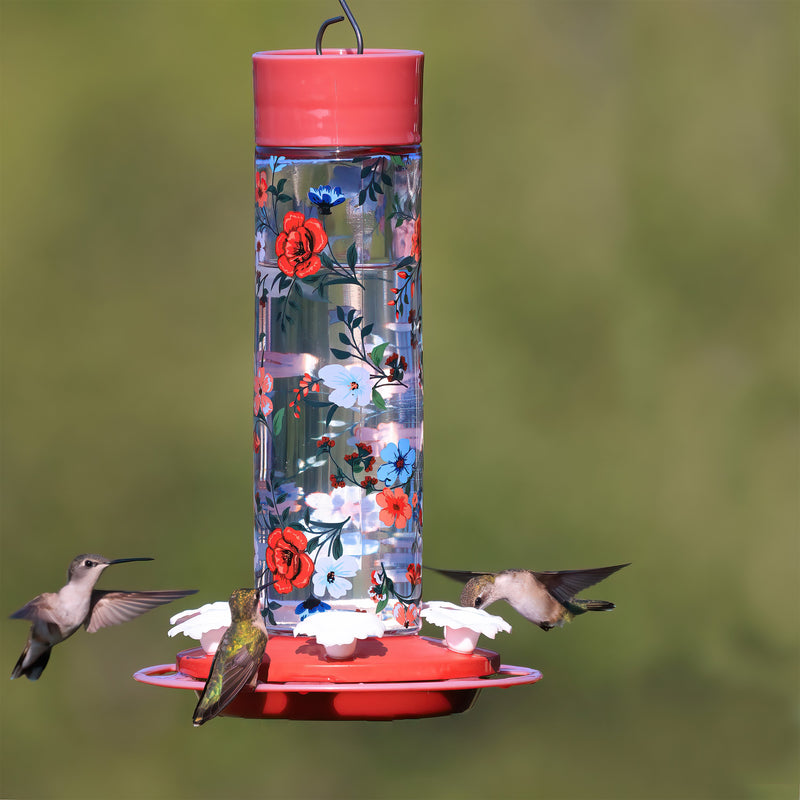 Load image into Gallery viewer, hummingbirds feeding from Vintage Blossom Decorative Glass Hummingbird Feeder
