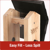 Easy fill-less spill design with no tools required on Nature's Way Vertical Wave cedar bird Feeder