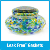 Close up of leak free gaskets on the Nature's Way Illuminated Hummingbird hand blown glass Feeder