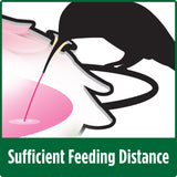 Demonstration of hummingbird tongue reaching through feeding port into nectar for sufficient feeding distance on the Nature's Way hand blown glass garden hummingbird feeder in ocean sunset