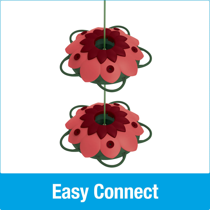 Load image into Gallery viewer, easy connect design allows for multiple feeders to be connected from top to bottom. two Nature&#39;s Way So Real Mini 3D Hummingbird Feeders hanging from one another on white background
