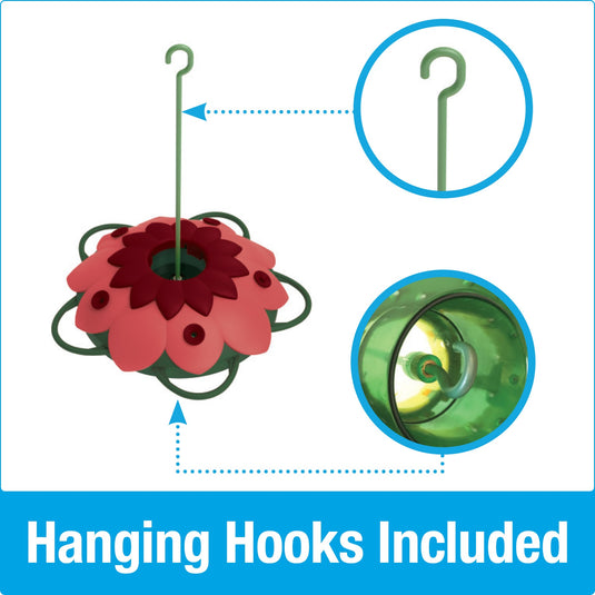 hanging hooks included on the Nature's Way So Real Mini 3D Hummingbird Feeder