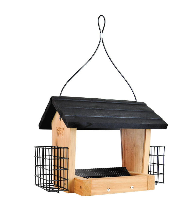 Load image into Gallery viewer, Nature&#39;s Way 3 QT Hopper cedar bird Feeder with two Suet Cages
