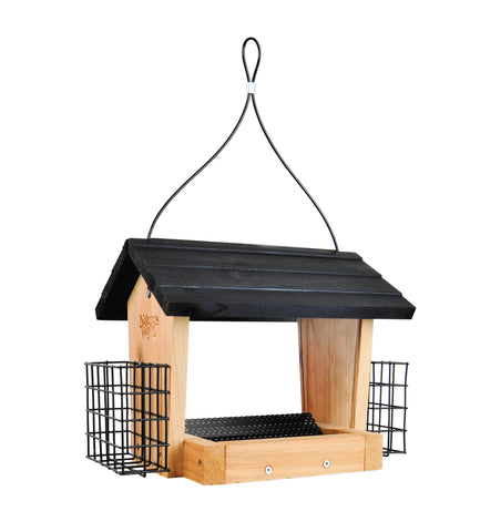 Nature's Way 4 QT Hopper cedar bird Feeder with two Suet Cages