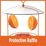 clear protective baffle included on the Nature's Way Wire Oriole Feeder
