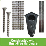 Screws, steel mesh, feeding ports and brackets are constructed with rust-free hardware on all Nature's Way bird products