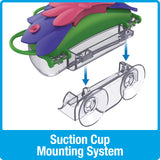 demonstration of base dish that easily lifts in and out of the suction cup mounting system - no hooks or hangers required on the So Real Window Hummingbird Feeder - Purple Fuchsia
