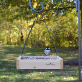chickadee feeding from Nature's Way Wild Wings Hanging Platform cedar bird Feeder