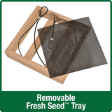 Demonstration of removable fresh seed tray on Nature's Way Wild Wings Hanging Platform cedar bird Feeder