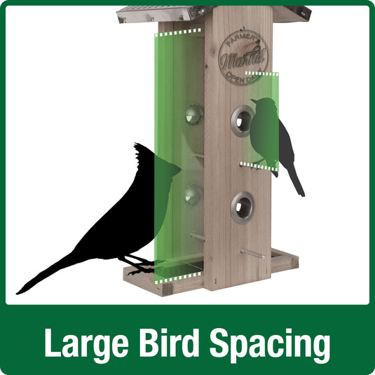 Demonstration of large bird spacing for Nature's Way Wild Wings decorative weathered vertical feeder
