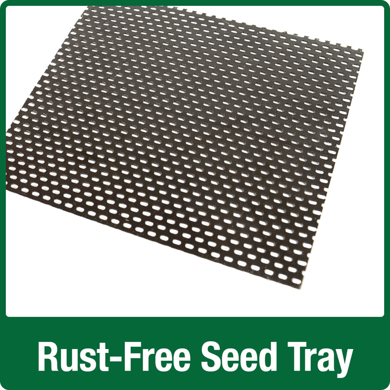 Load image into Gallery viewer, Demonstration of rust-free seed tray on Nature&#39;s Way Wild Wings decorative weathered vertical feeder
