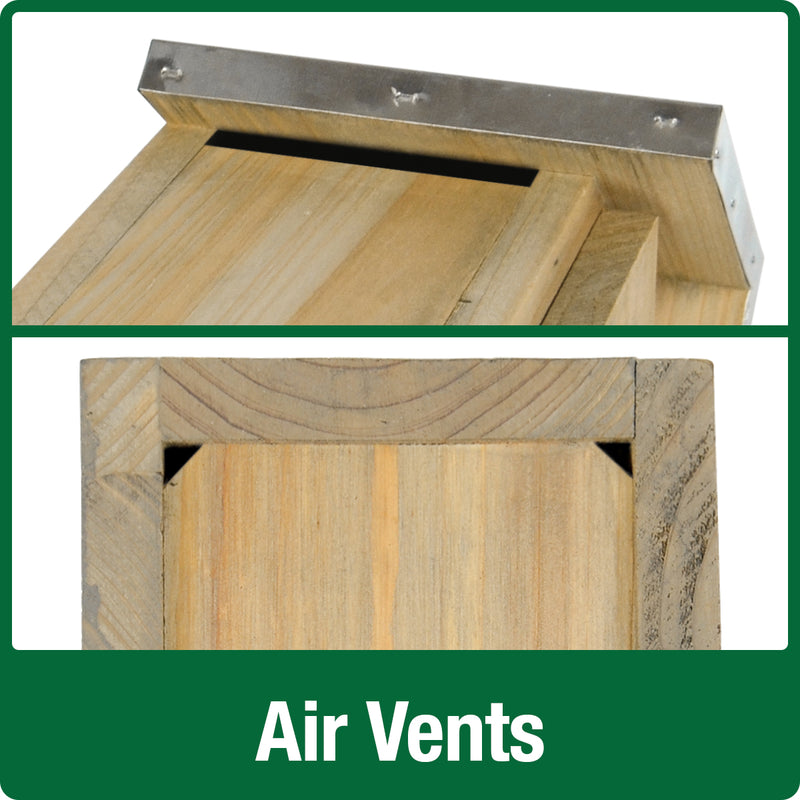 Load image into Gallery viewer, air vents on front and sides promote airflow on the Wild wings Galvanized Weathered Bluebird House
