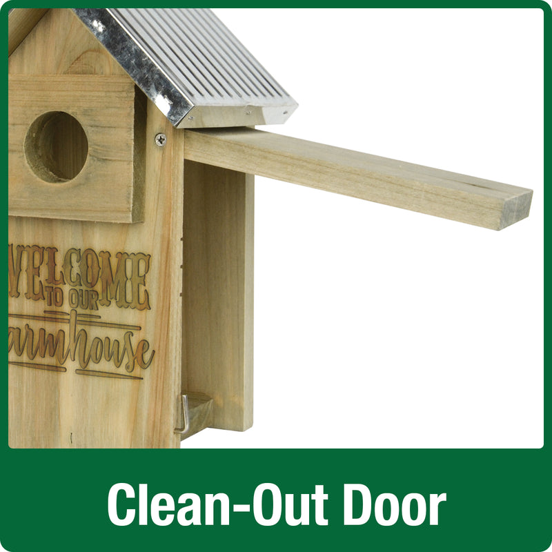 Load image into Gallery viewer, easy clean out door on the Wild wings Galvanized Weathered Bluebird House
