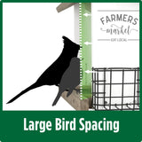 Demonstration of large bird spacing for Nature's Way Wild Wings Farmhouse Hopper Bird Feeder