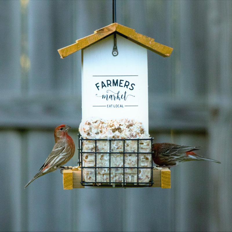 Load image into Gallery viewer, birds feeding from Nature&#39;s Way Wild Wings Farmhouse Hopper Bird Feeder
