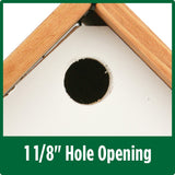 1 1/8 inch hole size detracts predators on the Nature's Way Farmhouse Wren House