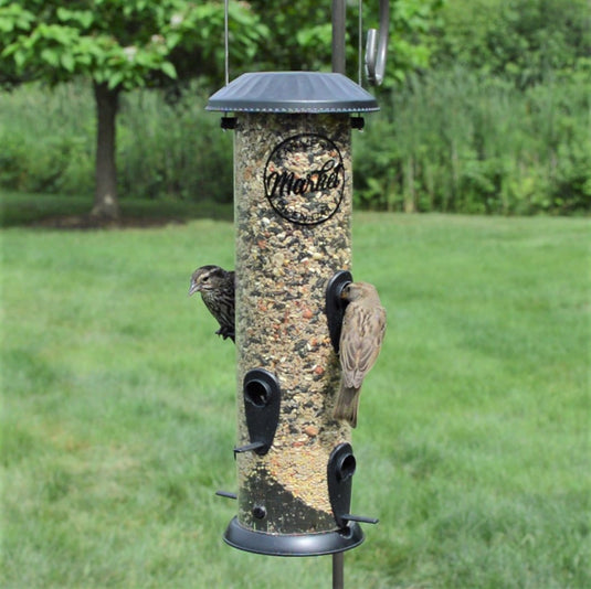 two birds feeding from the nature's way Farmhouse Easy Clean Feeder