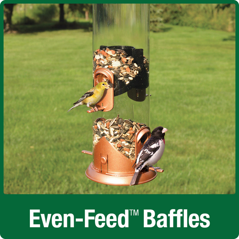Load image into Gallery viewer, even feed baffles on the Nature&#39;s Way Wide Deluxe Easy Clean Tube Feeder
