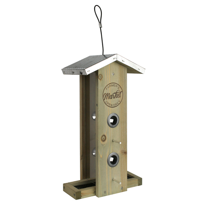 Load image into Gallery viewer, Side view of Wild Wings Nature&#39;s Way decorative weathered vertical feeder with clear plexi side inserts
