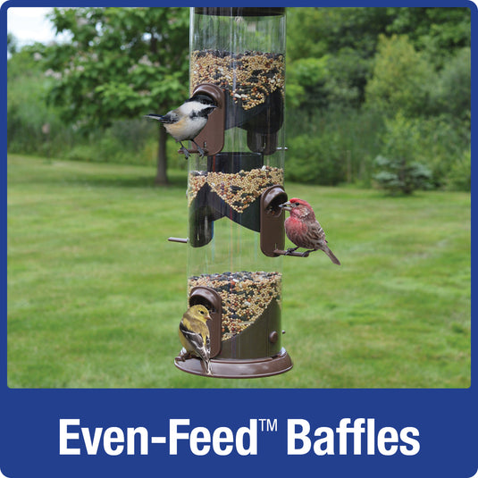even feed baffles on the Nature's Way Wide Deluxe Funnel Flip-Top Tube Feeder