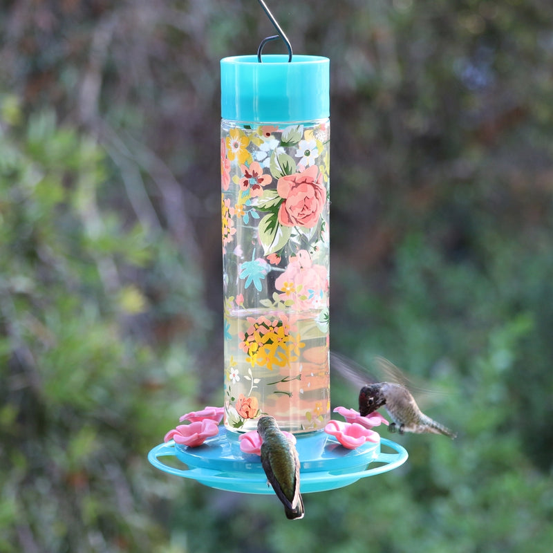 Load image into Gallery viewer, Charming Peony Decorative Glass Hummingbird Feeder
