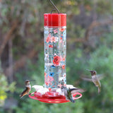 hummingbirds feeding from Vintage Blossom Decorative Glass Hummingbird Feeder