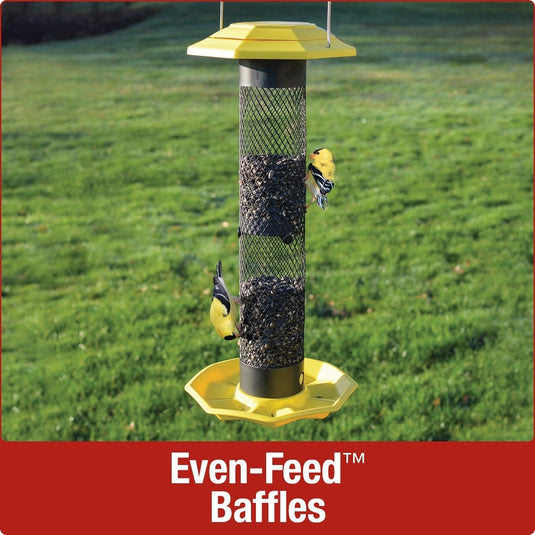 even feed baffles on the nature's way Funnel Flip-Top Mesh Finch Feeder