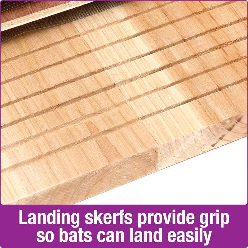Load image into Gallery viewer, 6 landing skerfs provide easy grip so bats can easily land on the Nature&#39;s way Cedar Single Chamber Bat House

