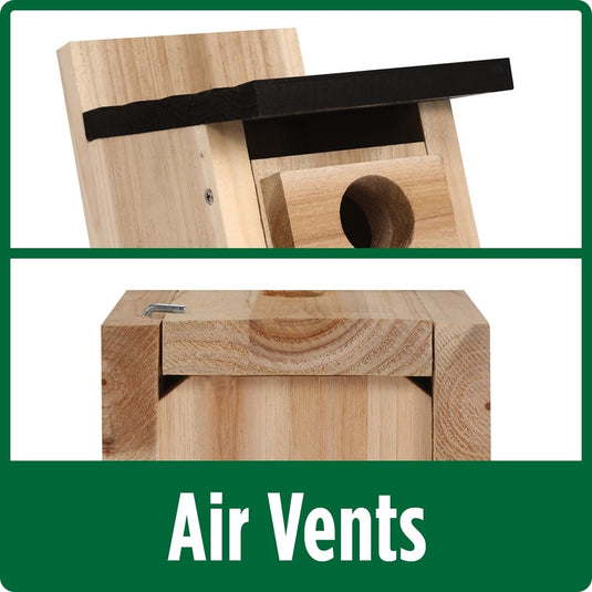 air vents on top and bottom promote airflow on the Wild Wings Bluebird Box House
