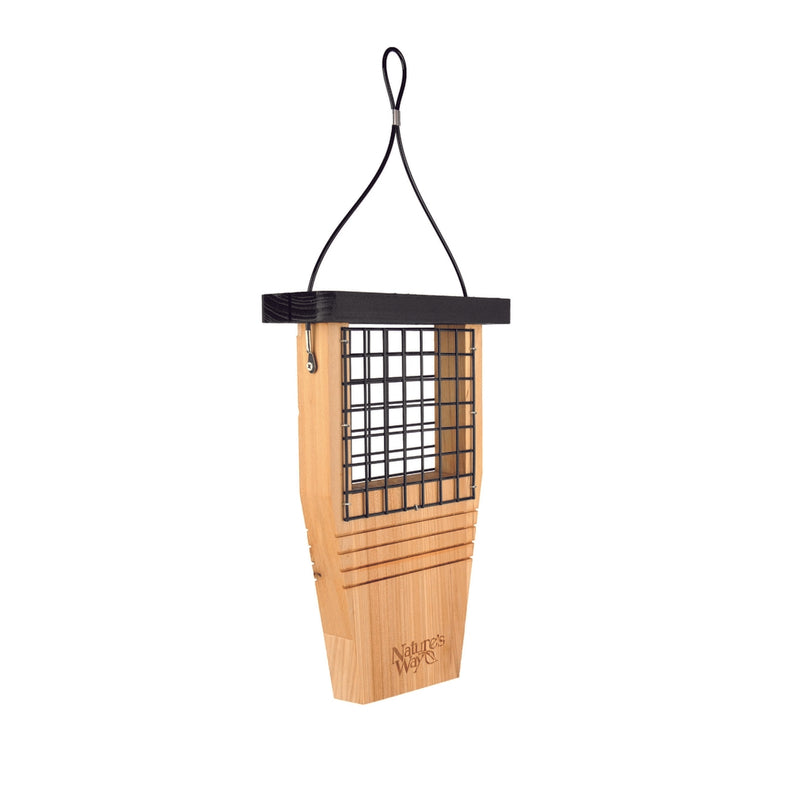 Load image into Gallery viewer, Nature&#39;s Way Tail-prop cedar Suet Bird Feeder with Powder coated steel mesh
