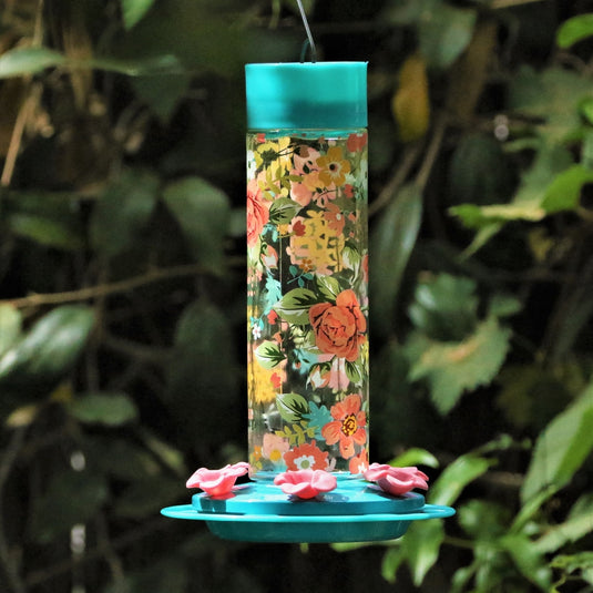 Charming Peony Decorative Glass Hummingbird Feeder (Model
