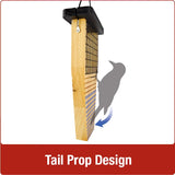 Tail prop design  ideal for attracting large woodpeckers like the Pileated to your backyard with the Nature's Way Tail-prop Suet Feeder
